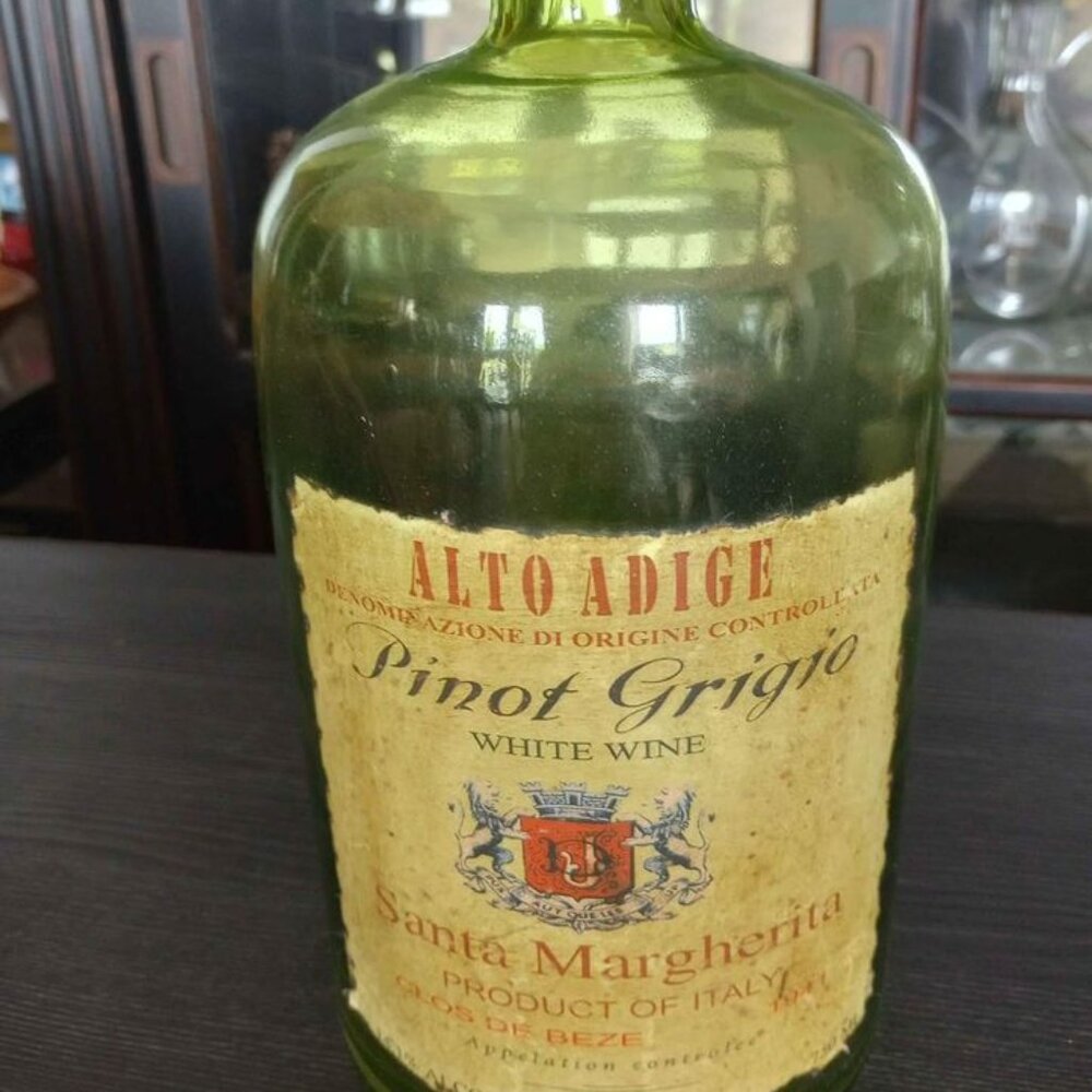 Green Glass Bottle With Vintage Wine Label
